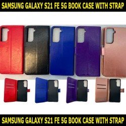 Leather Wallet Flip Book Case with Strap For Samsung Galaxy S21 FE 5G SM-G990B Slim Fit and Sophisticated in Look